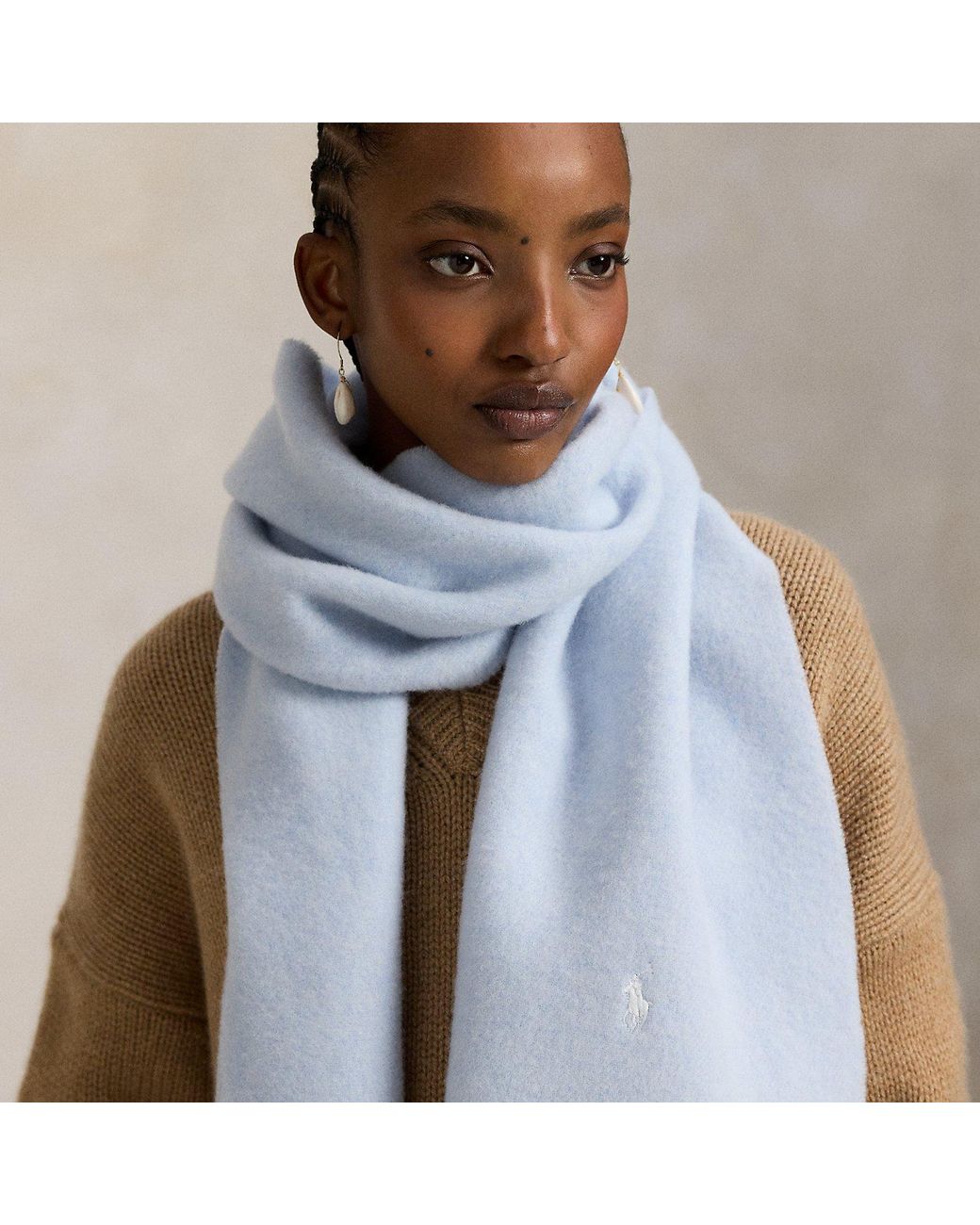 Polo Ralph Lauren Blue Fringe-Trim Wool Scarf