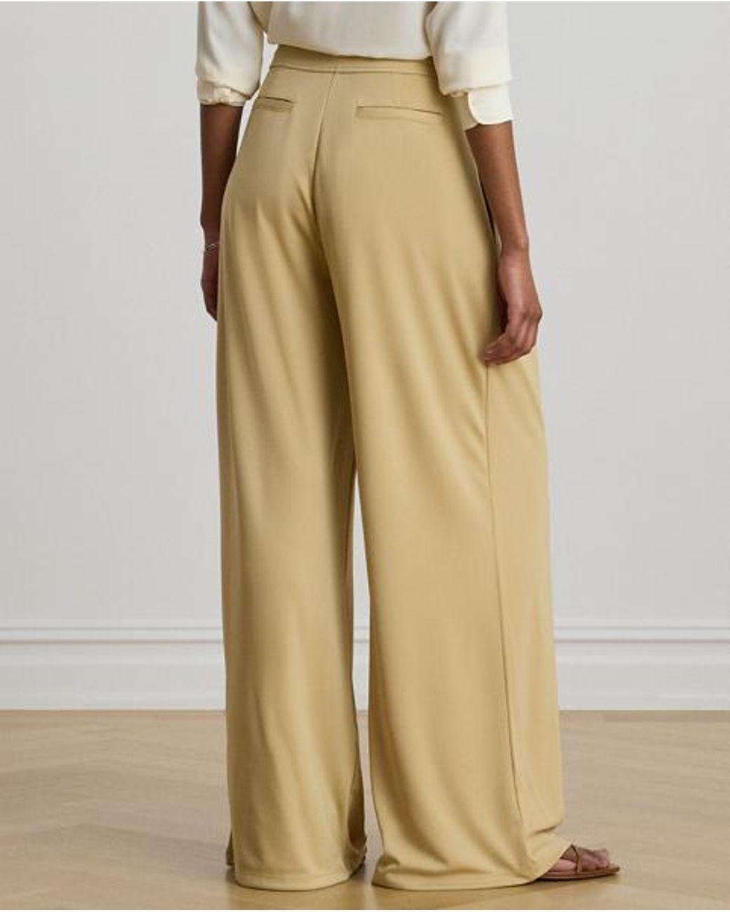 Ralph Lauren Natural Pleated Stretch Jersey Wide-Leg Trousers