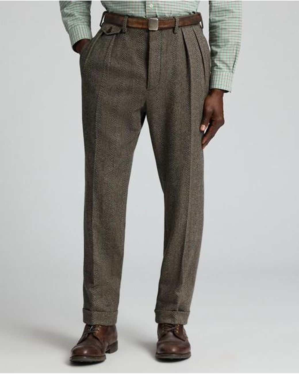 RRL Gray Slim Fit Wool-Cotton Herringbone Trouser for men