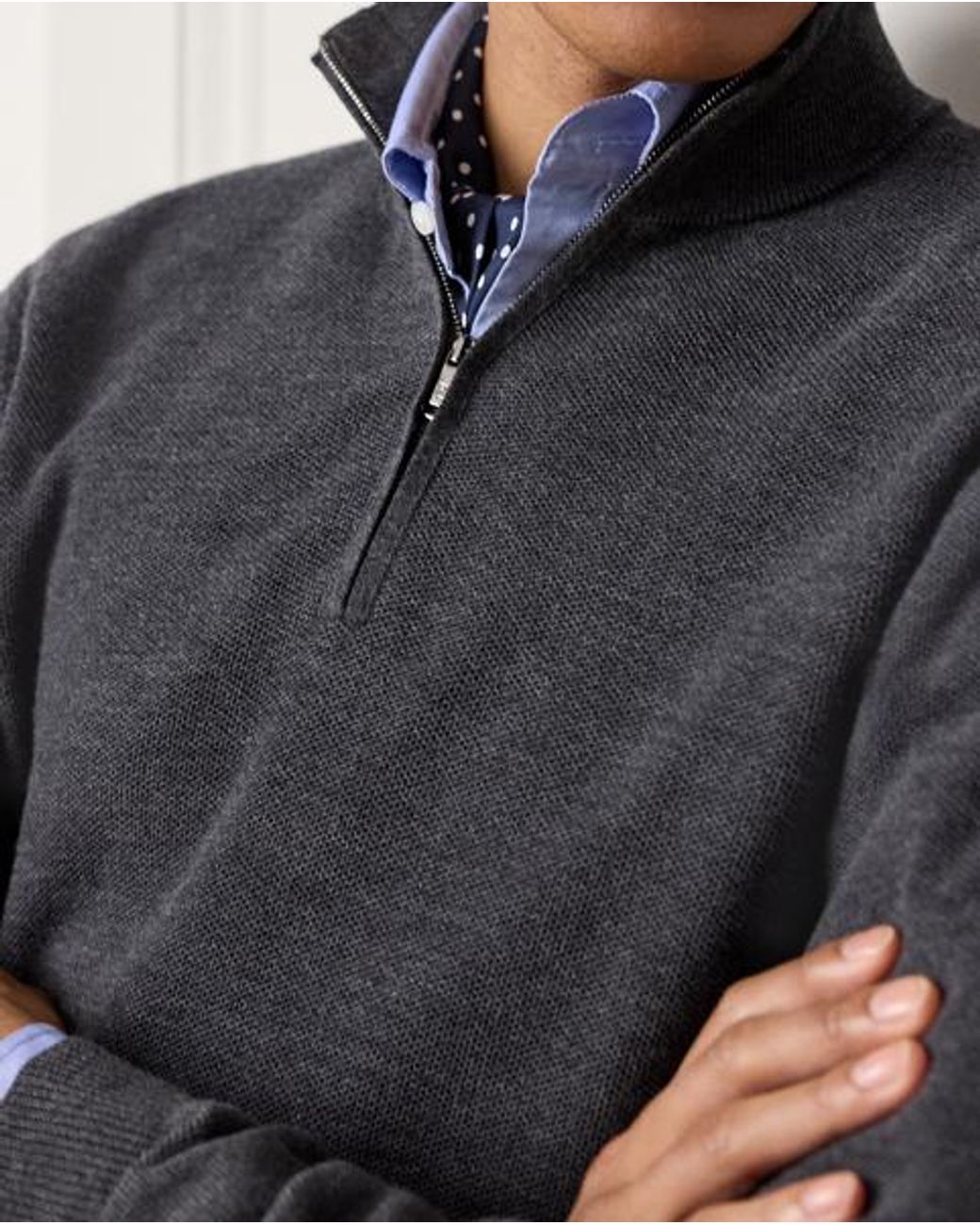 Ralph Lauren Black Piqué-Knit Wool Quarter-Zip Sweater for men