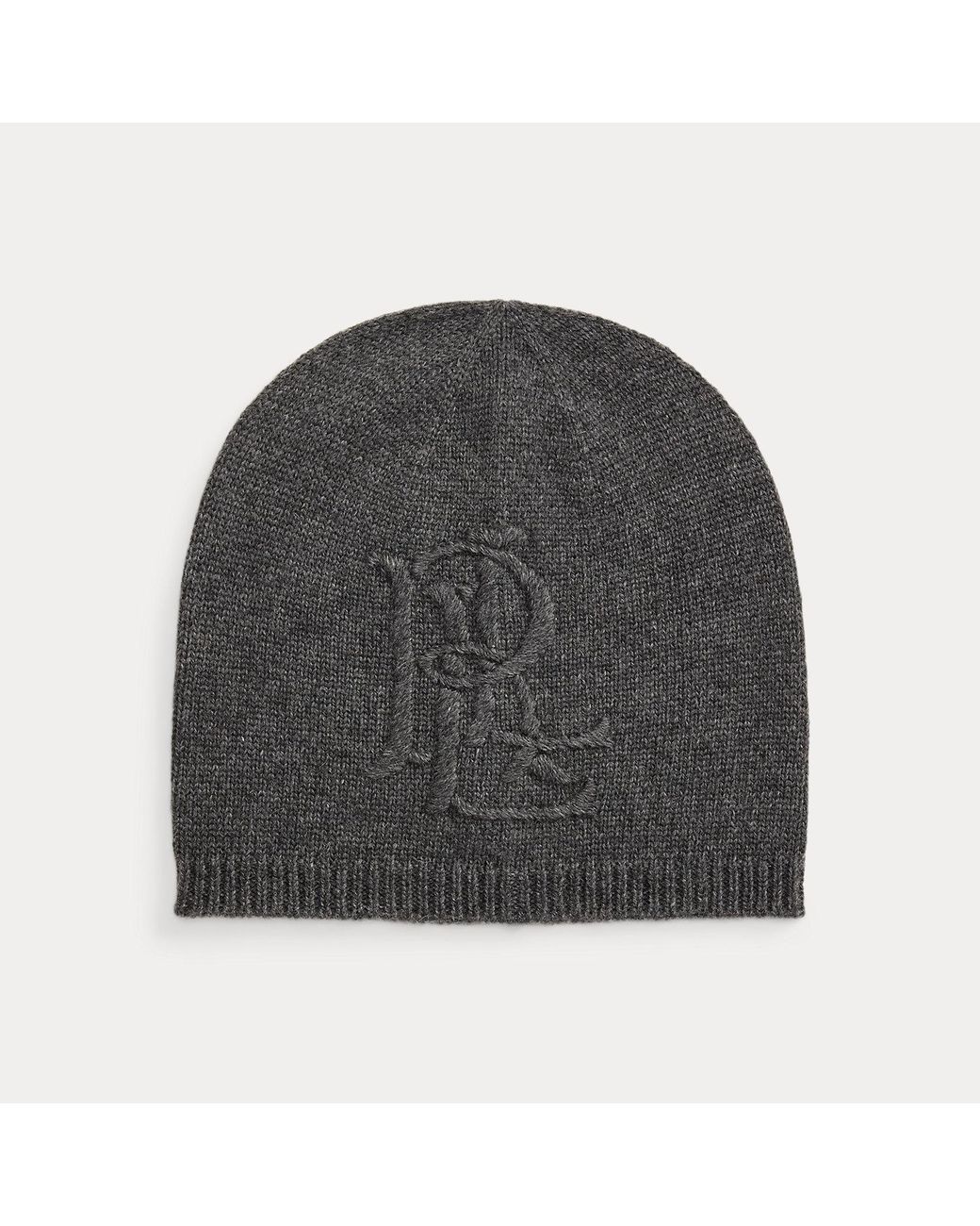 Ralph Lauren Gray Embroidered-Logo Knitted Beanie