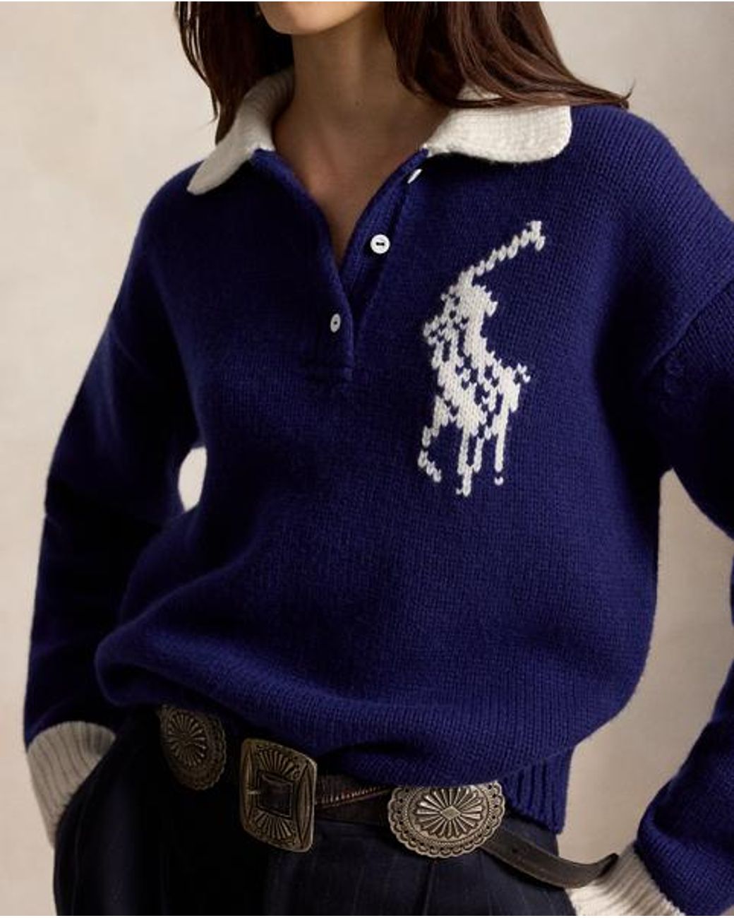 Polo Ralph Lauren Blue Big Pony Wool Rugby Jumper