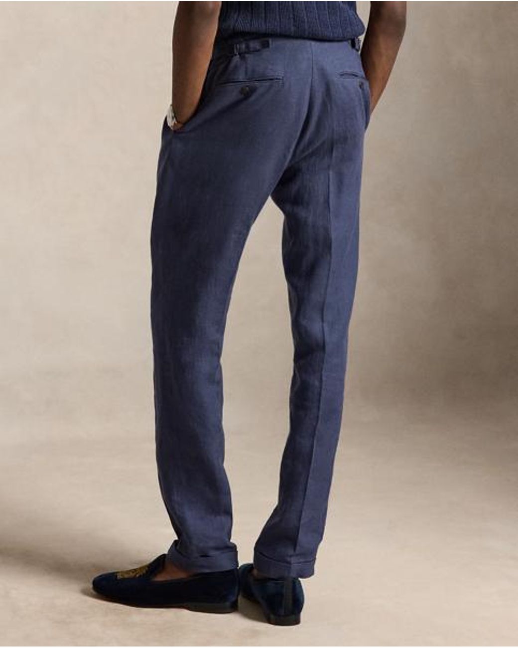 Polo Ralph Lauren Blue Pleated Linen Suit Trouser for men