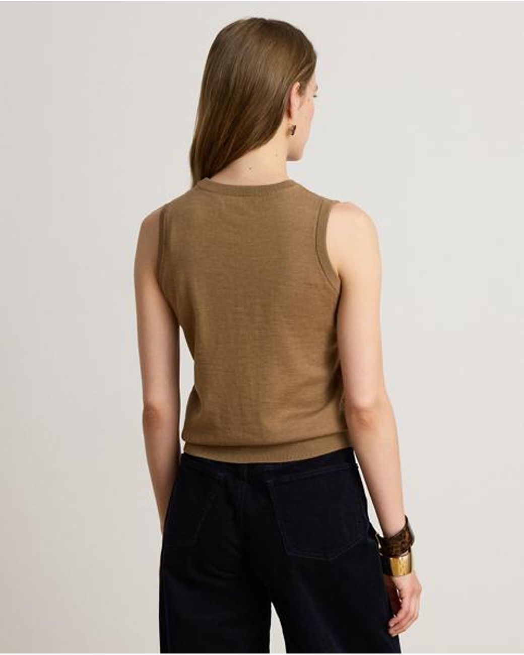Ralph Lauren Green Goat-Suede & Wool Sleeveless Jumper