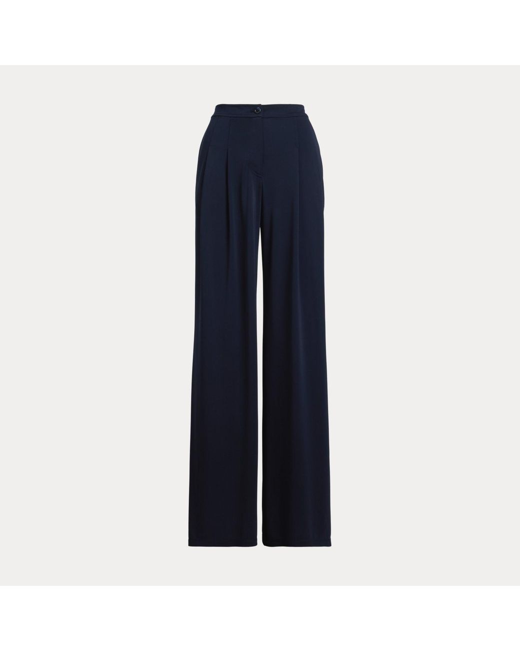 Ralph Lauren Blue Pleated Stretch Jersey Wide-Leg Trousers