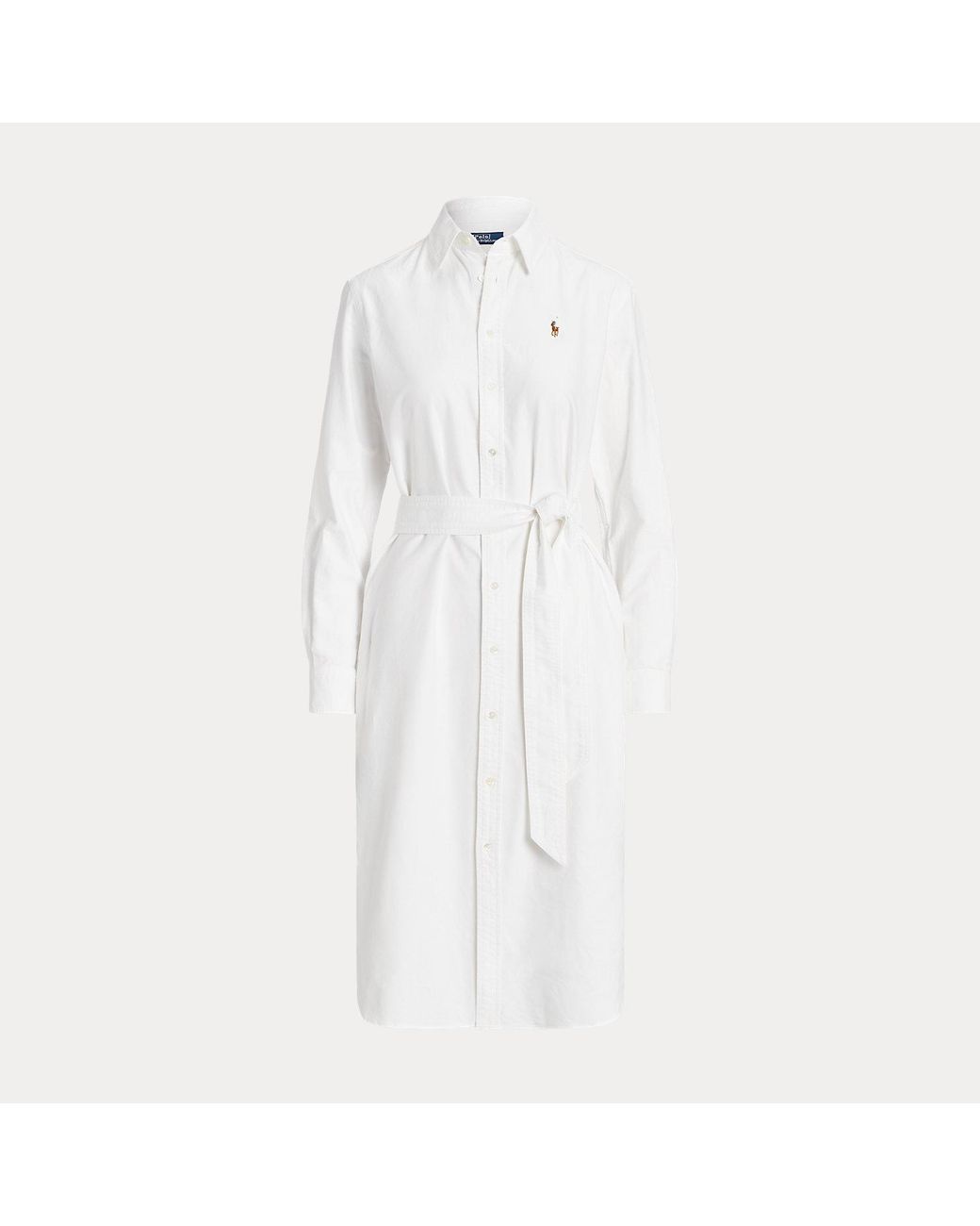 Polo Ralph Lauren White Belted Cotton Oxford Shirt Dress