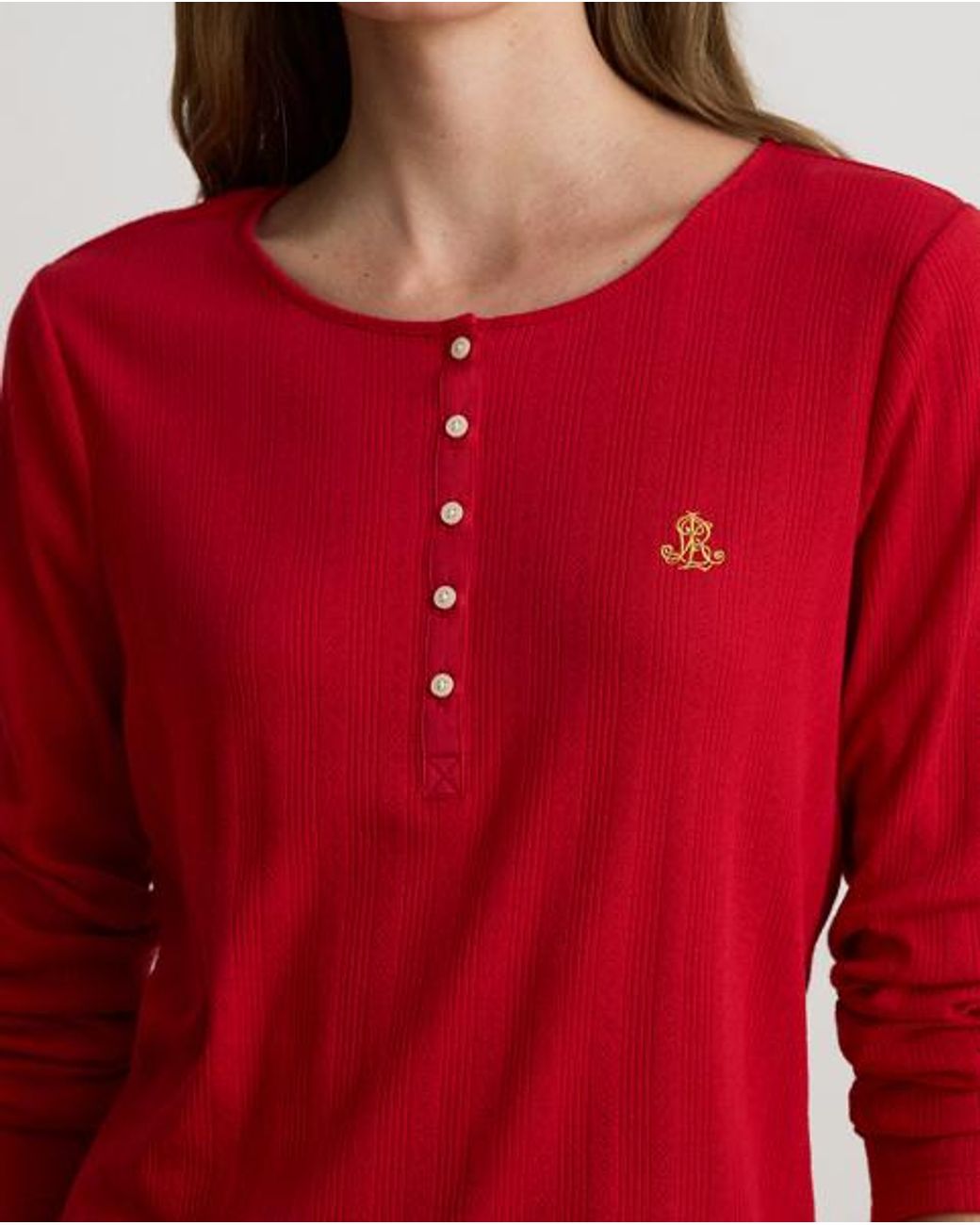 Ralph Lauren Red Plaid Cotton-Blend Henley Pyjama Set