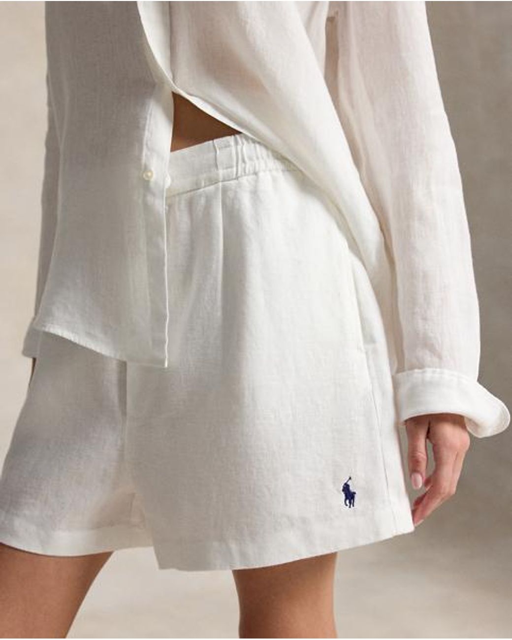 Polo Ralph Lauren White Linen Drawstring Shorts