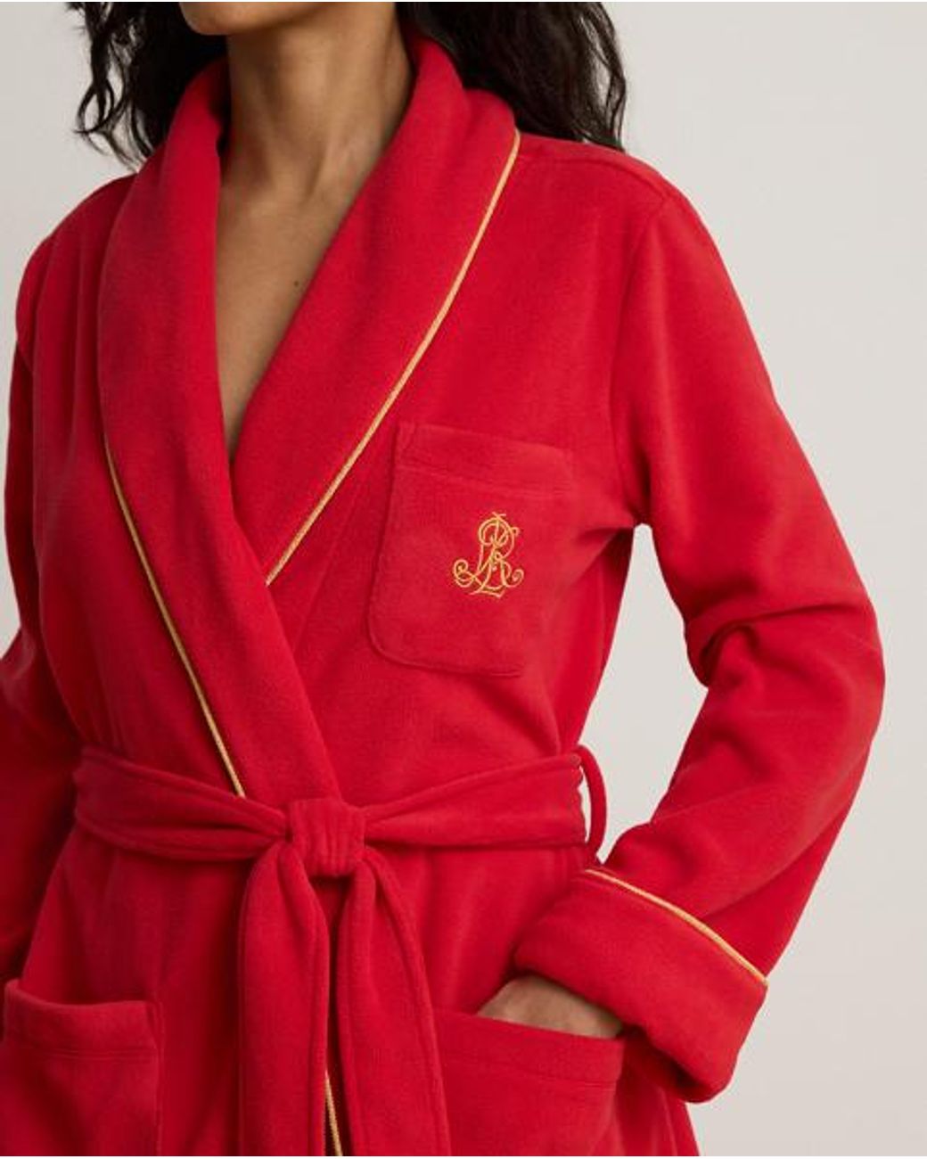 Ralph Lauren Red Microfleece Long Shawl-Collar Robe