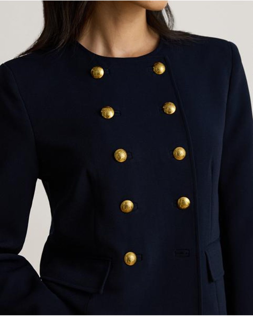 Ralph Lauren Blue Double-Breasted Sablé Crepe Jacket