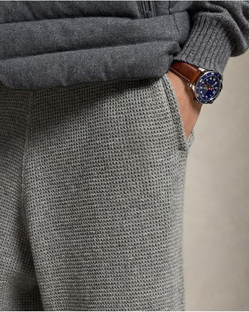 Polo Ralph Lauren Gray Waffle-Knit Wool-Cotton Trouser for men