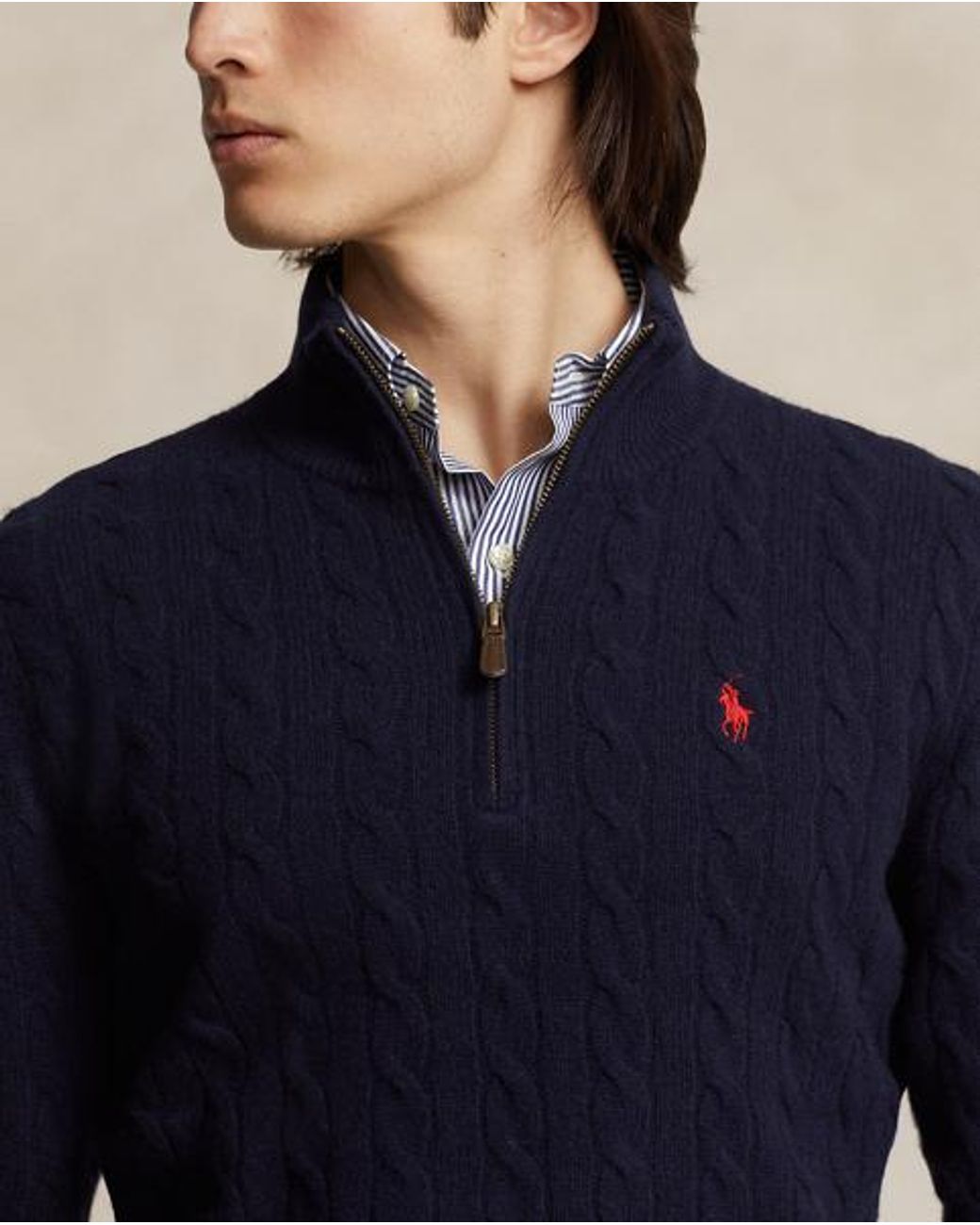 Polo Ralph Lauren Blue Cable-Knit Quarter-Zip Sweater for men