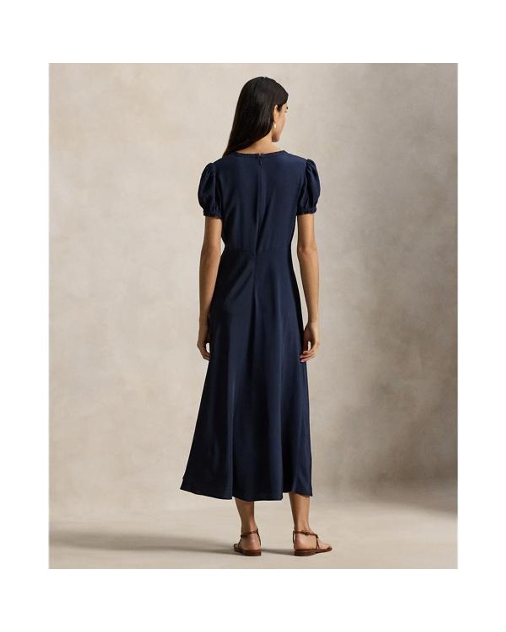 Ralph Lauren Lace-Trim Silk Dress in Blue | Lyst Canada