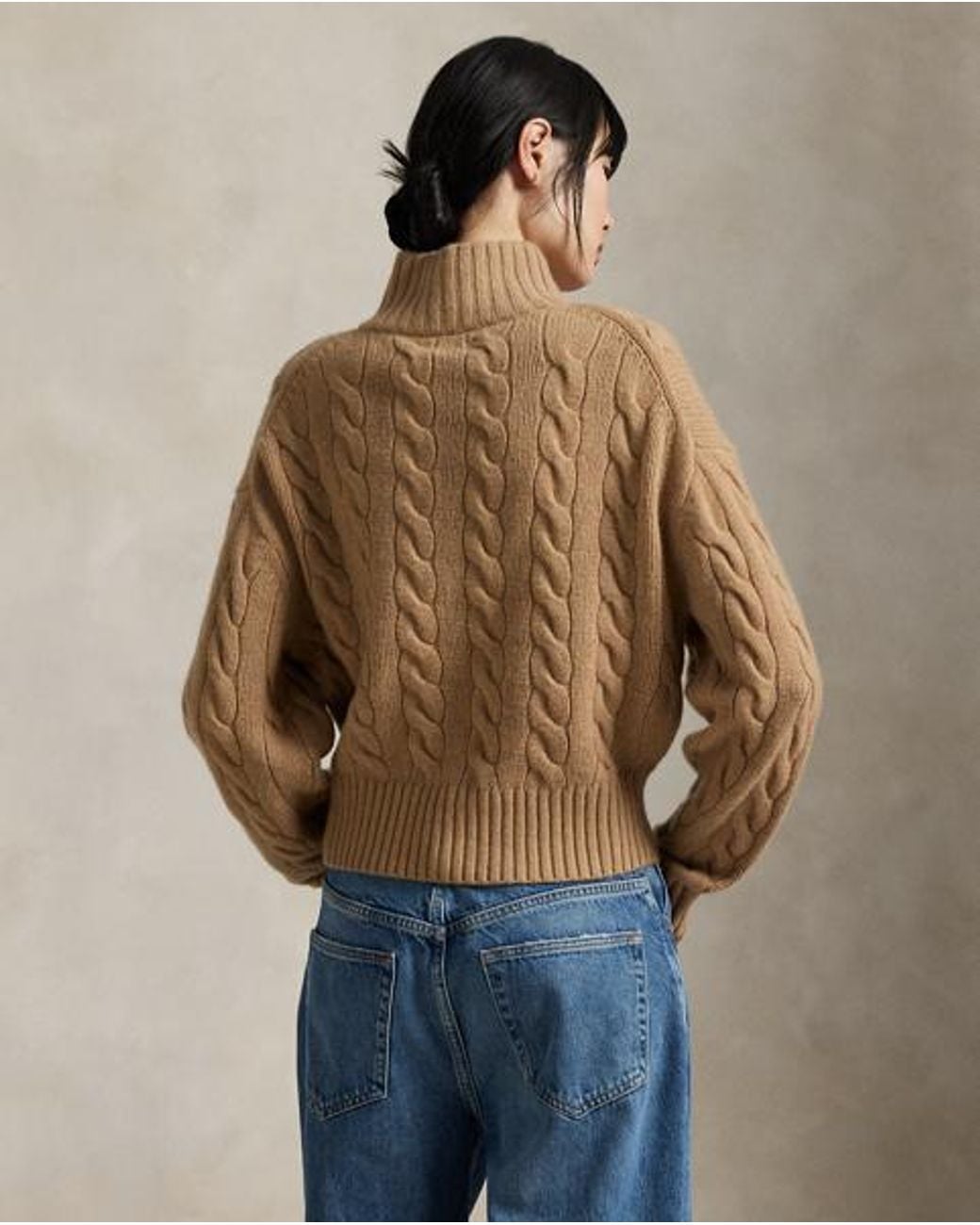Polo Ralph Lauren Brown Cable Wool-Cashmere Half-Zip Sweater