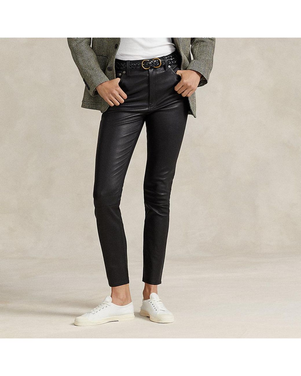 Polo Ralph Lauren Lambskin 5-pocket Super-slim Pant in Black | Lyst