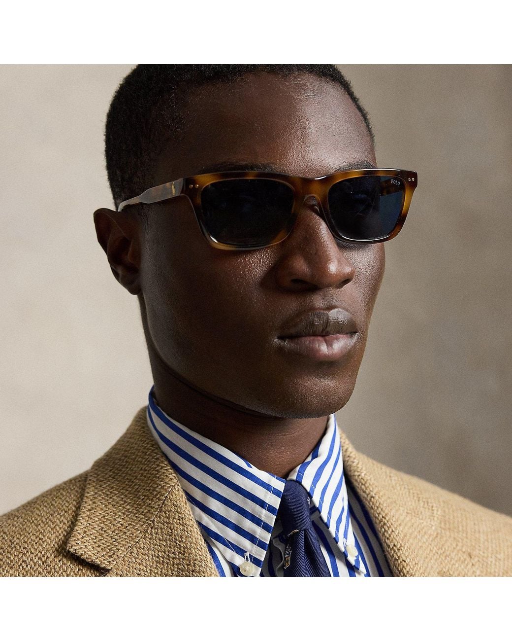 Polo Ralph Lauren Black Rugby-Stripe Sunglasses for men