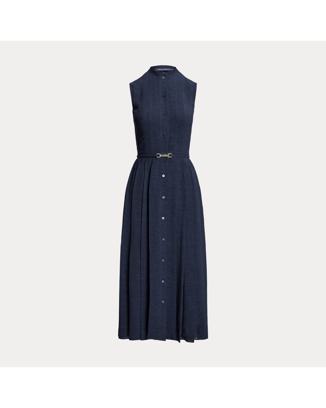 Ralph Lauren Blue Kennedi Linen Sleeveless Day Dress