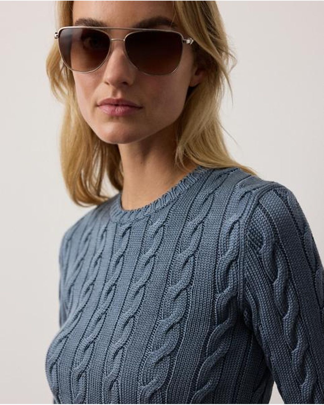 Ralph Lauren Blue Cable-Knit Silk-Blend Crewneck Jumper
