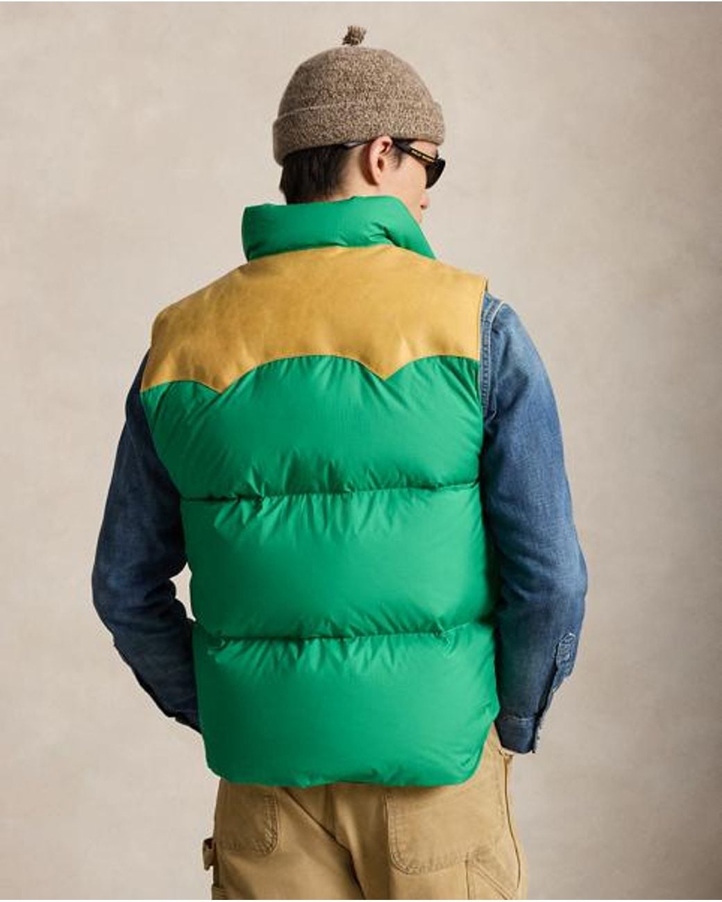 Polo Ralph Lauren Green Leather-Yoke Down Waistcoat for men