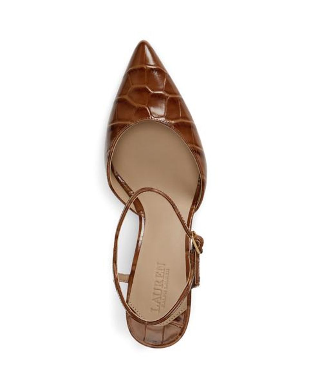 Ralph Lauren Brown Lilah Croc-Embossed Two-Piece Pump