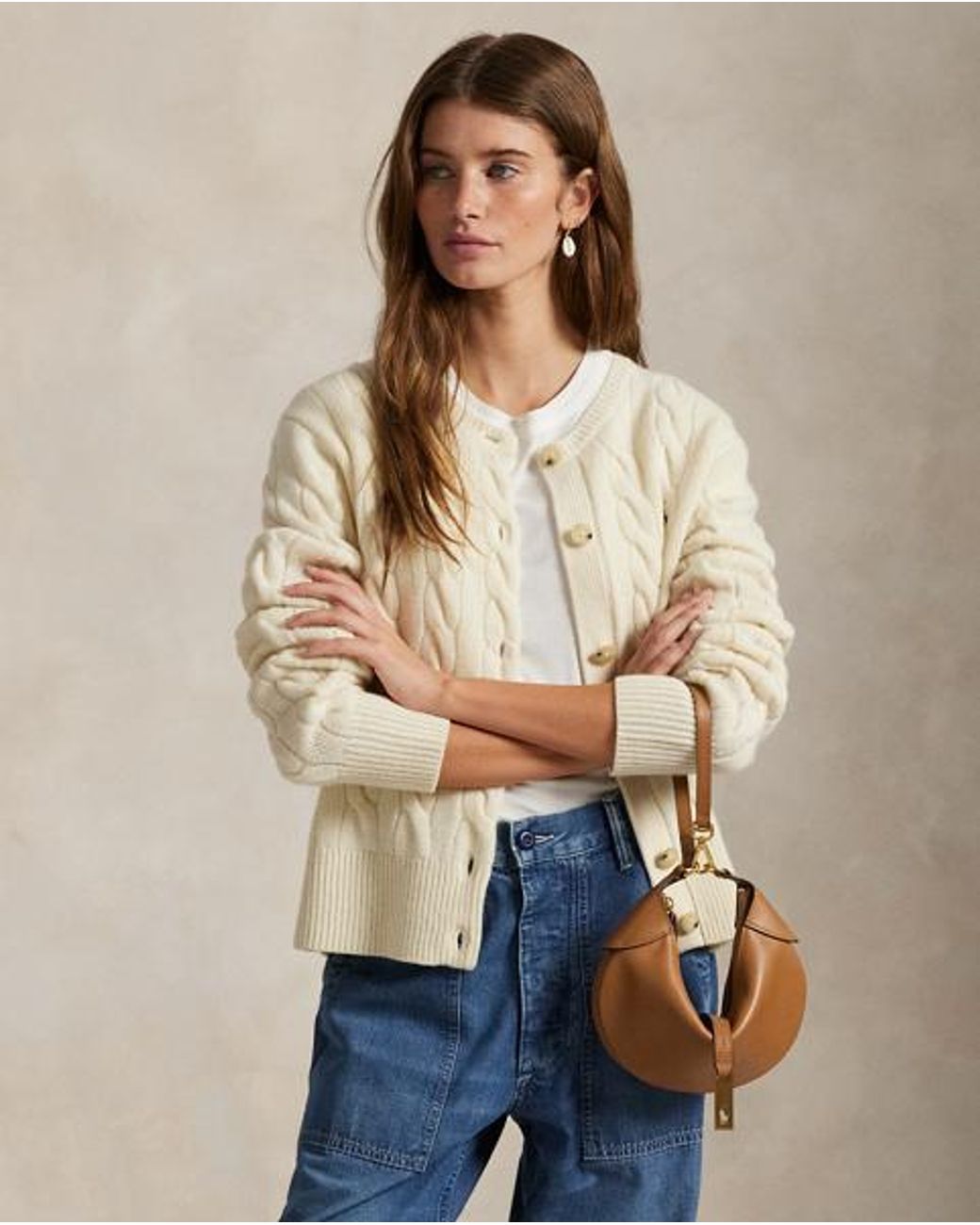 Polo Ralph Lauren Natural Cable-Knit Wool-Cashmere Cardigan