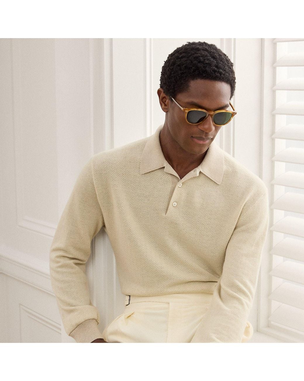 Ralph Lauren Natural Linen-Cashmere Polo Jumper for men