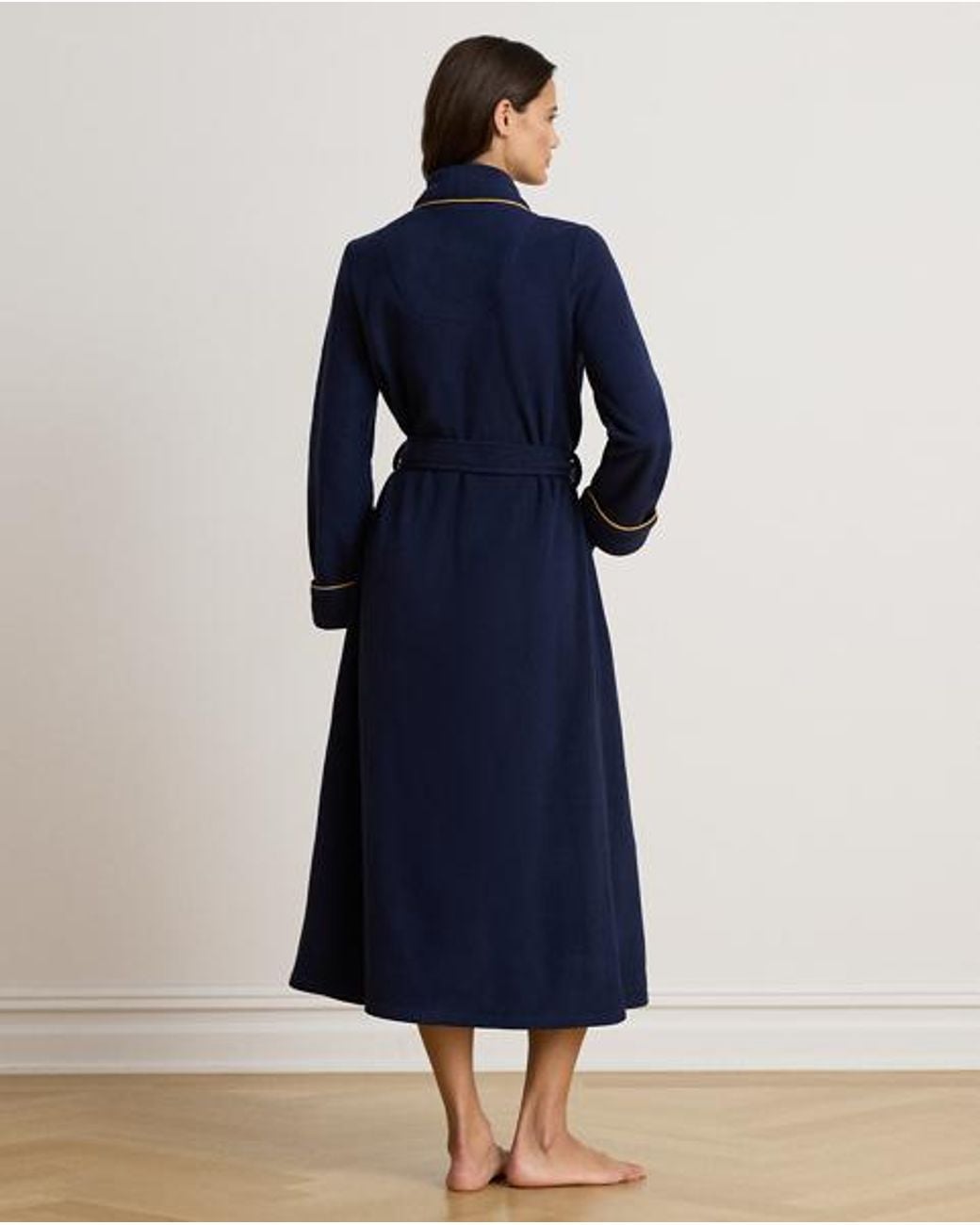 Ralph Lauren Blue Microfleece Long Shawl-Collar Robe