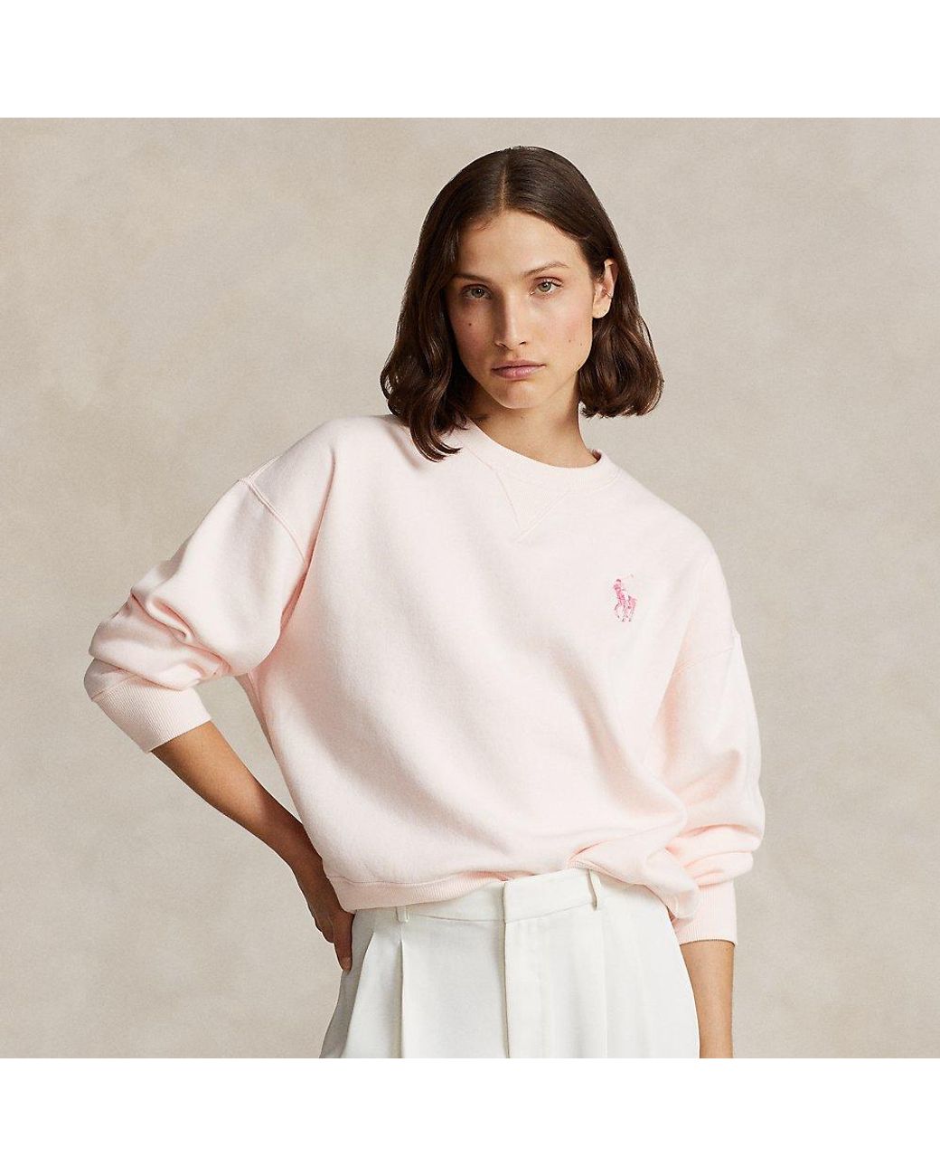 Ralph Lauren Pink Pony Love Fleece Sweatshirt in Natural | Lyst