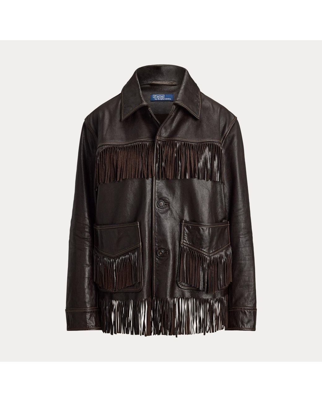 Polo Ralph Lauren Black Fringe-Trim Leather Jacket