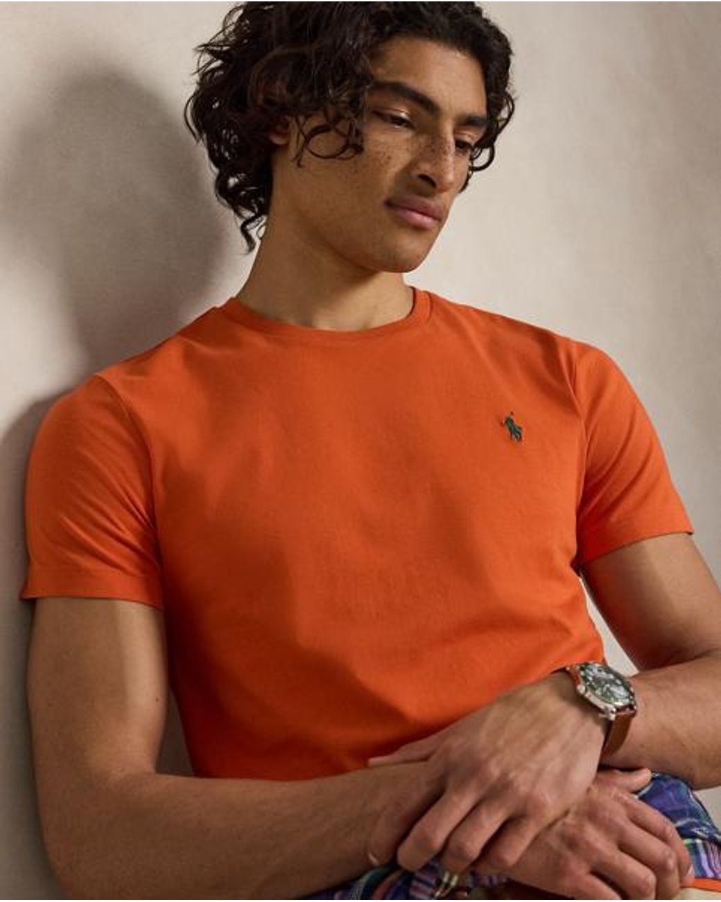 Polo Ralph Lauren Orange Custom Slim Fit Jersey Crewneck T-Shirt for men