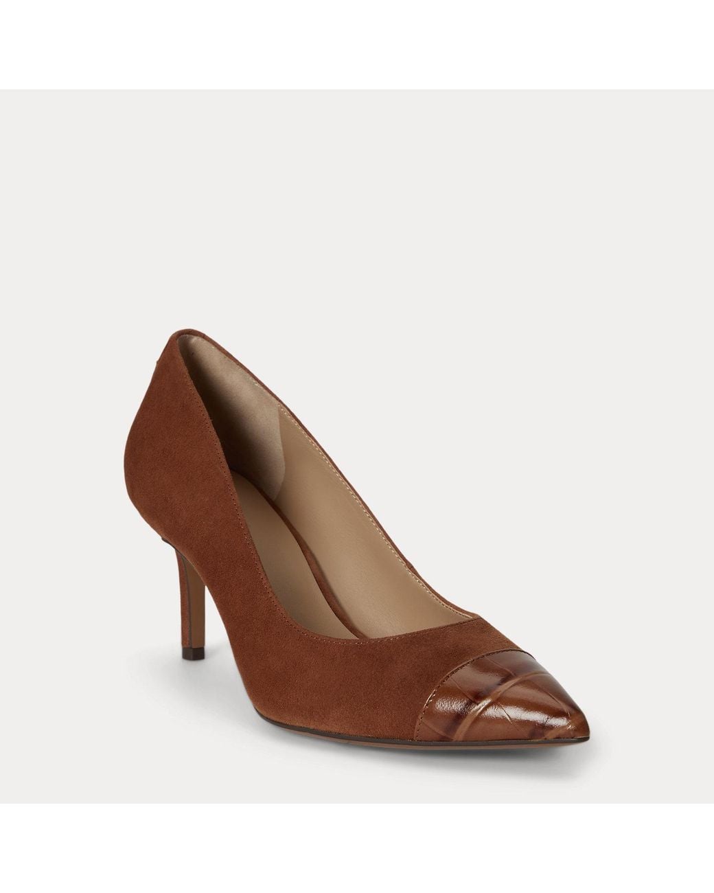 Ralph Lauren Brown Lanette Iii Suede & Croc-Embossed Pump