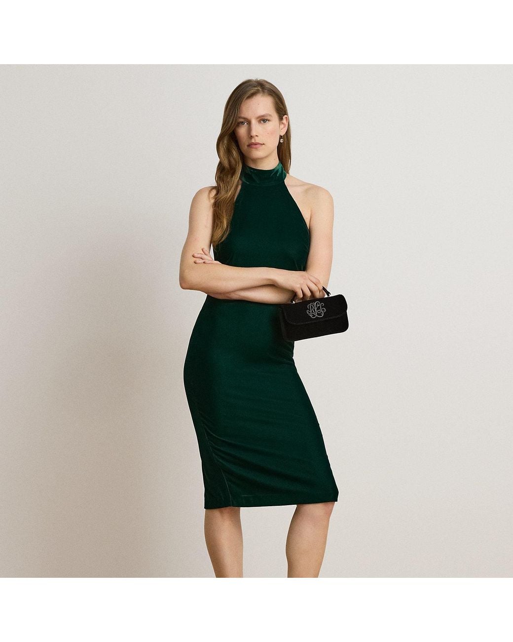 Ralph Lauren Green Velvet Mockneck Cocktail Dress
