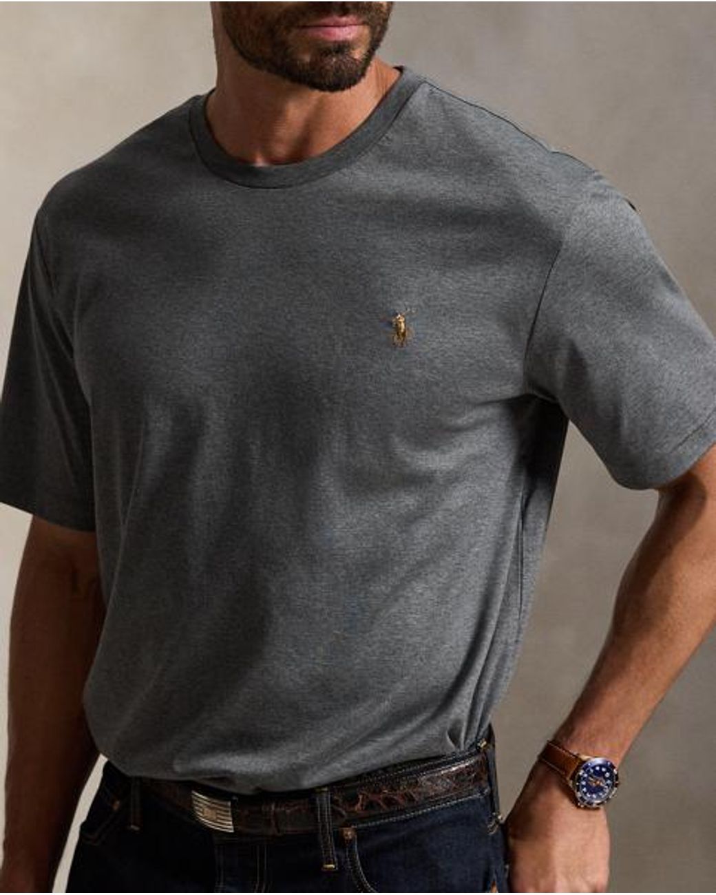 Ralph Lauren Gray Soft Cotton Crewneck T-Shirt for men