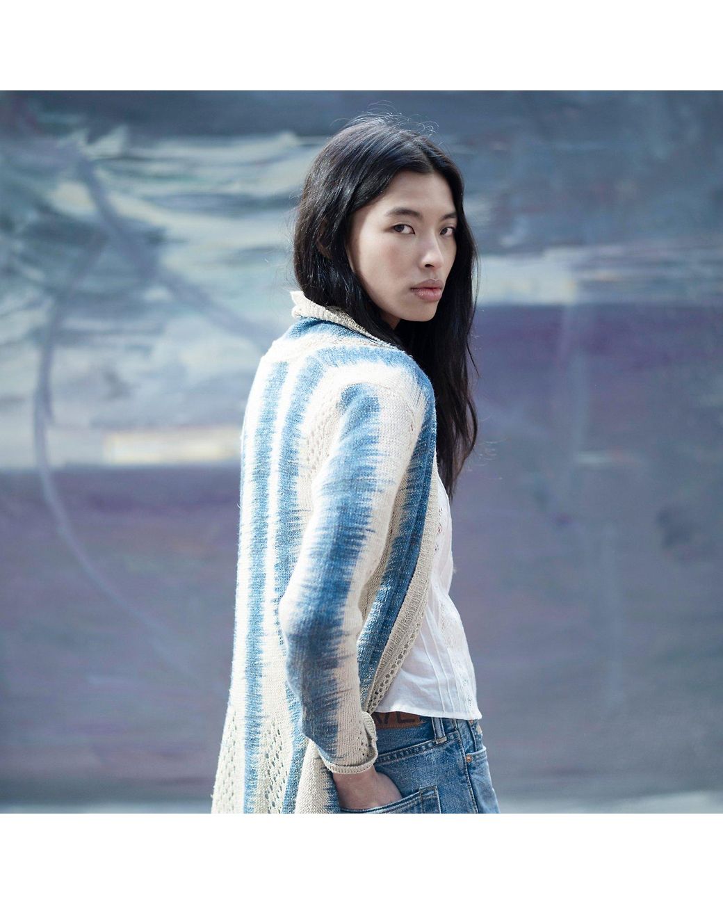 RRL Blue Linen-Silk Pointelle Duster Cardigan