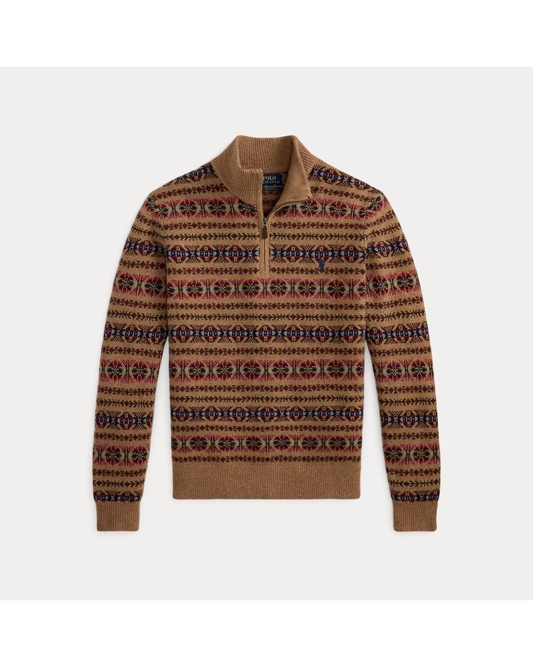 Polo Ralph Lauren Brown Fair Isle Wool Mockneck Jumper for men