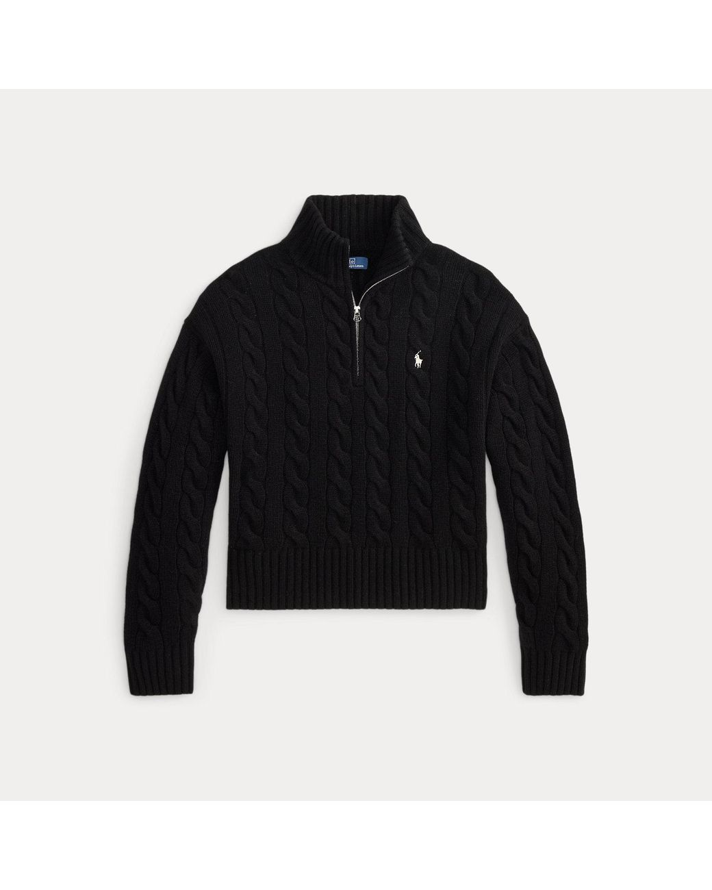 Polo Ralph Lauren Black Cable Wool-Cashmere Half-Zip Jumper