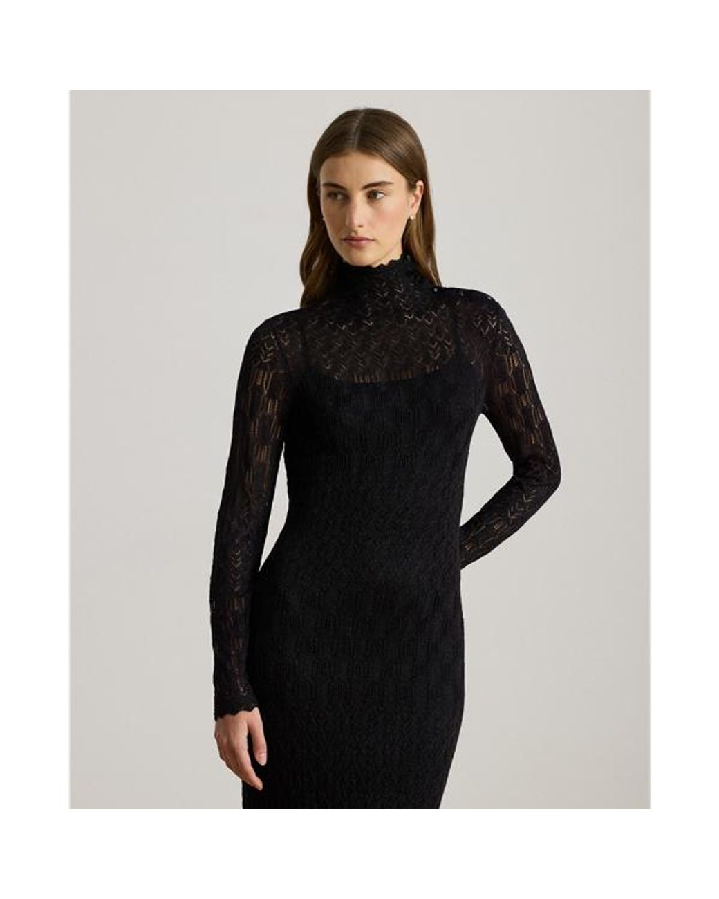 Ralph Lauren Pointelle-Knit Turtleneck Sweater Dress in Black | Lyst Ralph Lauren Pointelle-Knit Turtleneck Sweater Dress in Black | Lyst