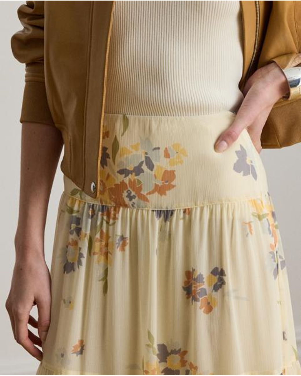 Ralph Lauren Metallic Floral Georgette Tiered Maxiskirt
