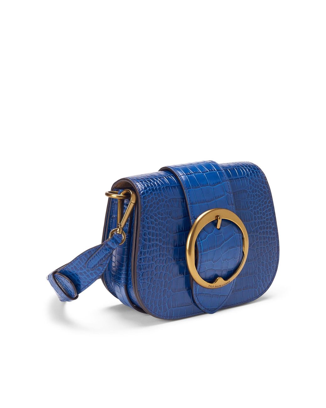 💙 Ralph Lauren Mini Croc Leather Blue Gold Chained Crossbody Bag NWT 💙