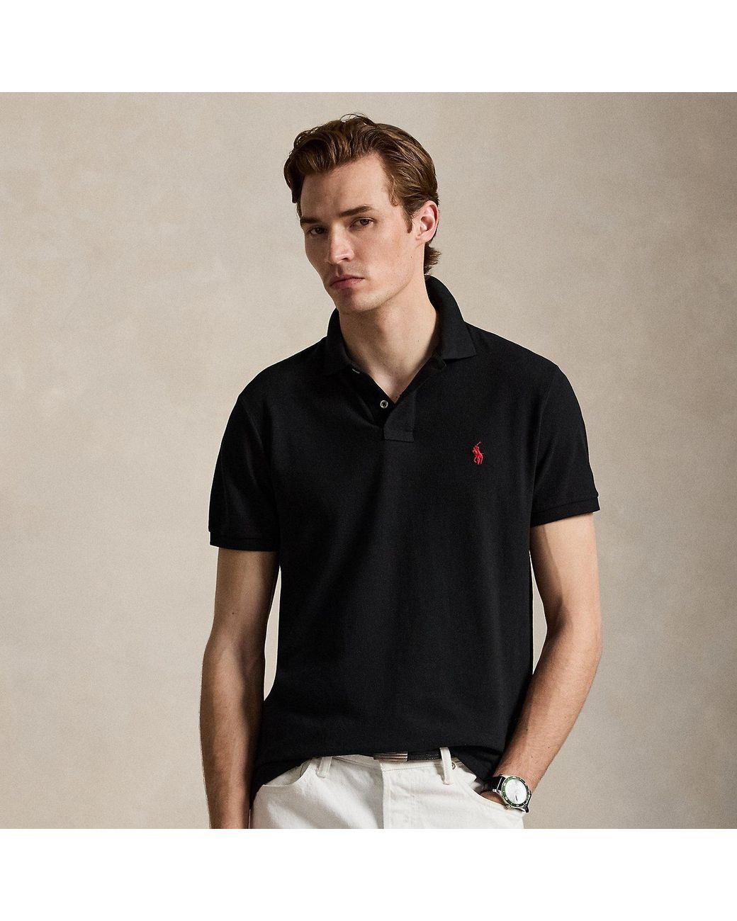 Polo Ralph Lauren Black Custom Slim Fit Mesh Polo for men