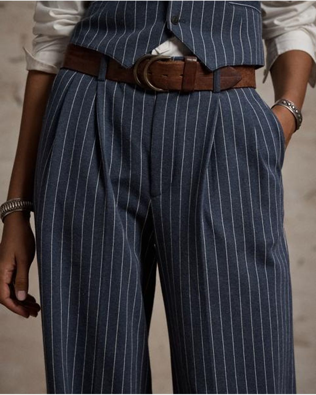 RRL White Pinstripe Double-Knit Trouser