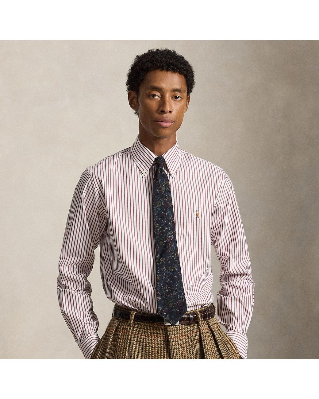 Polo Ralph Lauren Gray Custom Fit Striped Pinpoint Oxford Shirt for men