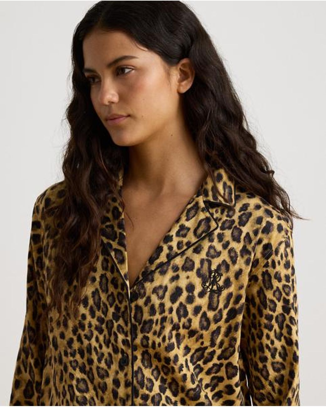 Ralph Lauren Green Leopard-Print Sateen Boxer Sleep Set