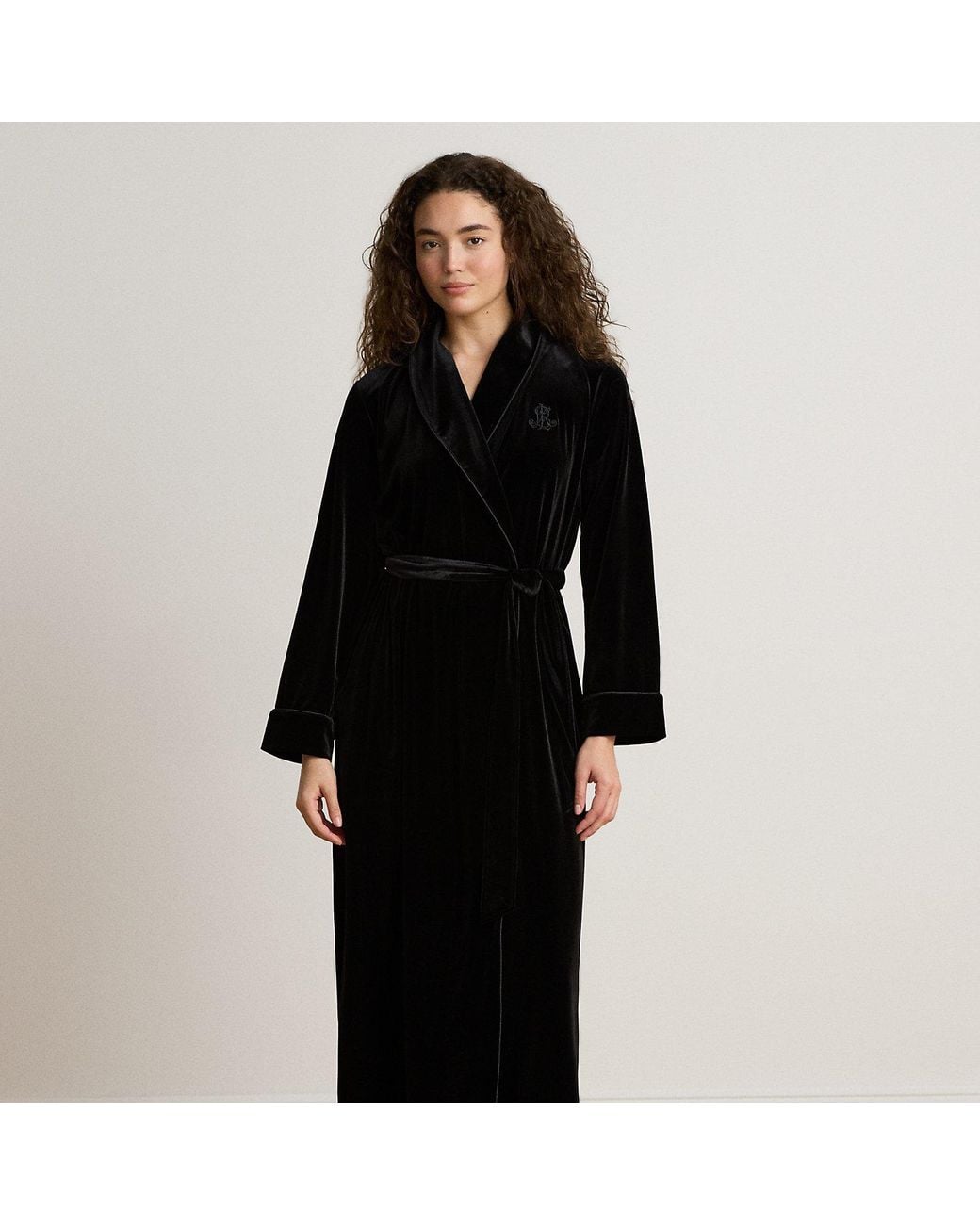 Ralph Lauren Black Velvet Long Shawl-Collar Robe