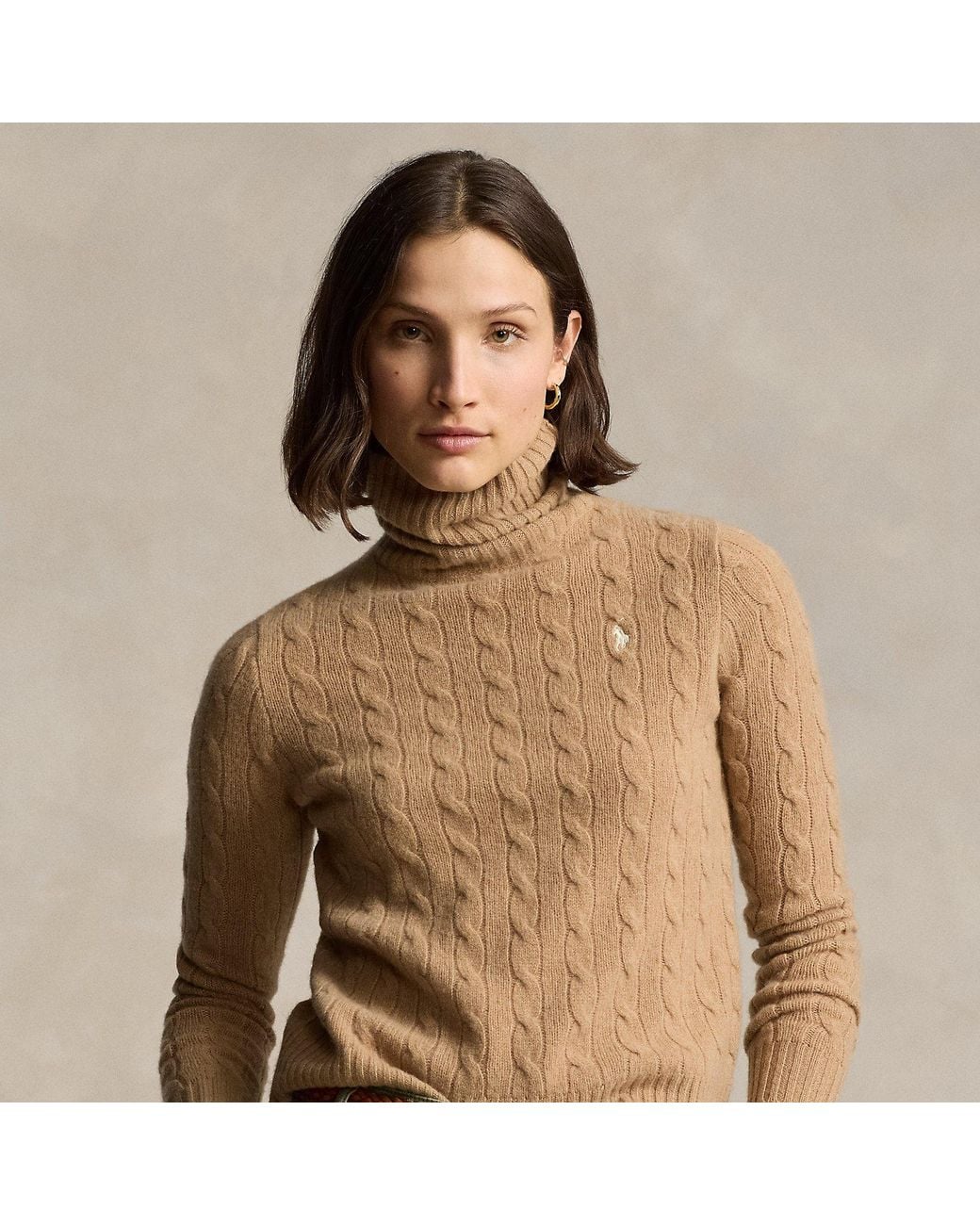 Polo Ralph Lauren Brown Wool-Cashmere Cable Roll Neck Jumper