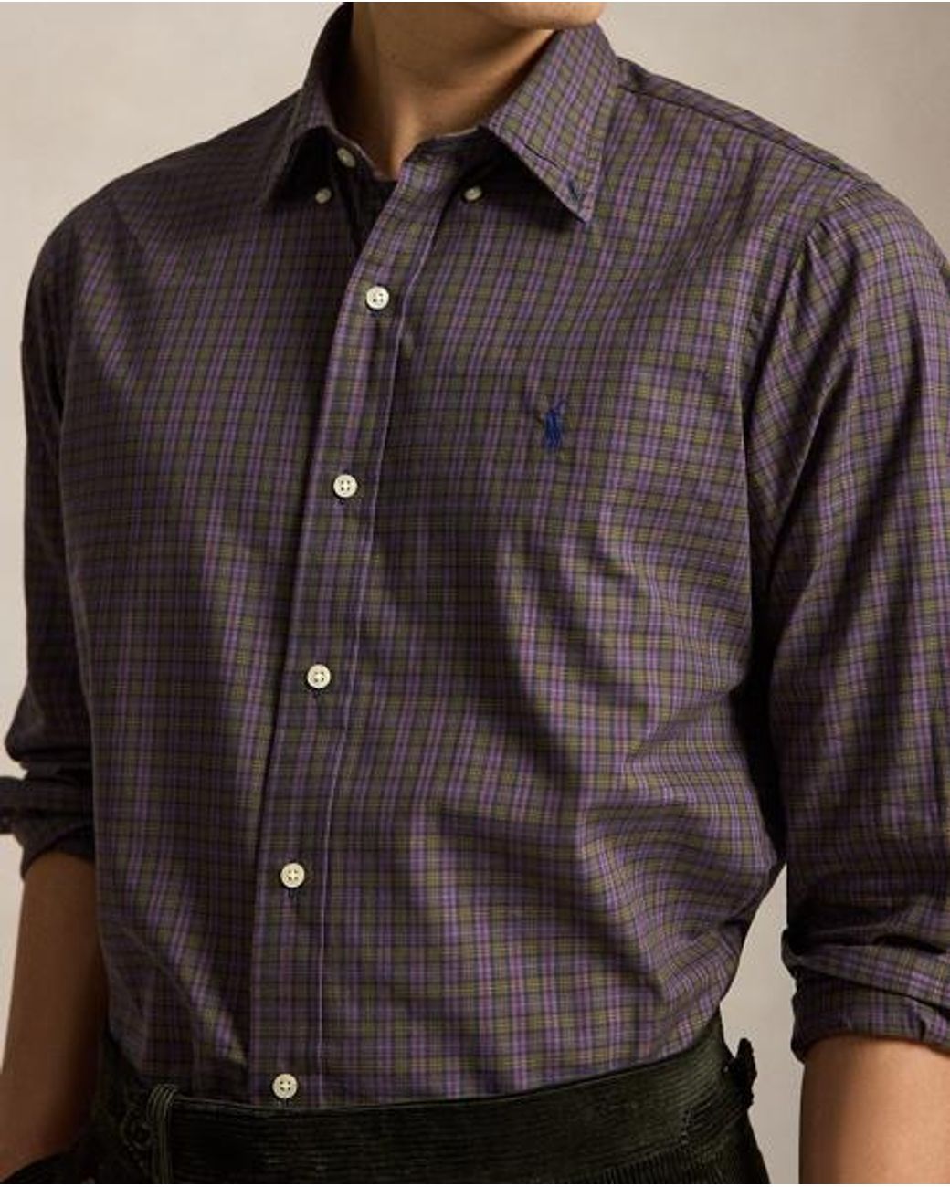Polo Ralph Lauren Black Custom Fit Plaid Twill Shirt for men
