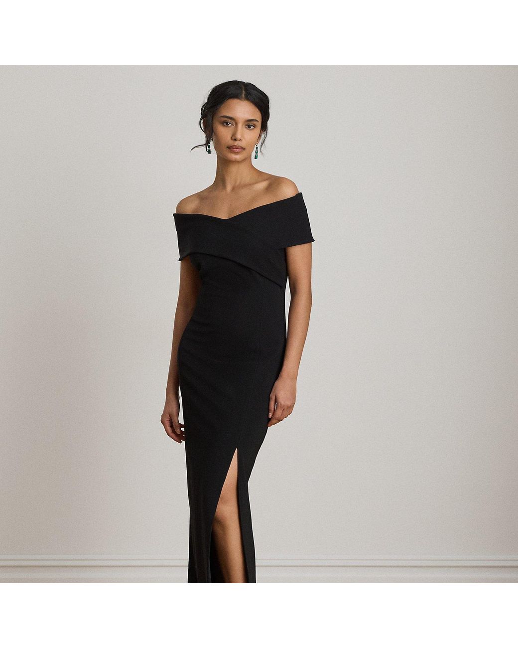 Ralph Lauren Black Faille Off-The-Shoulder Gown