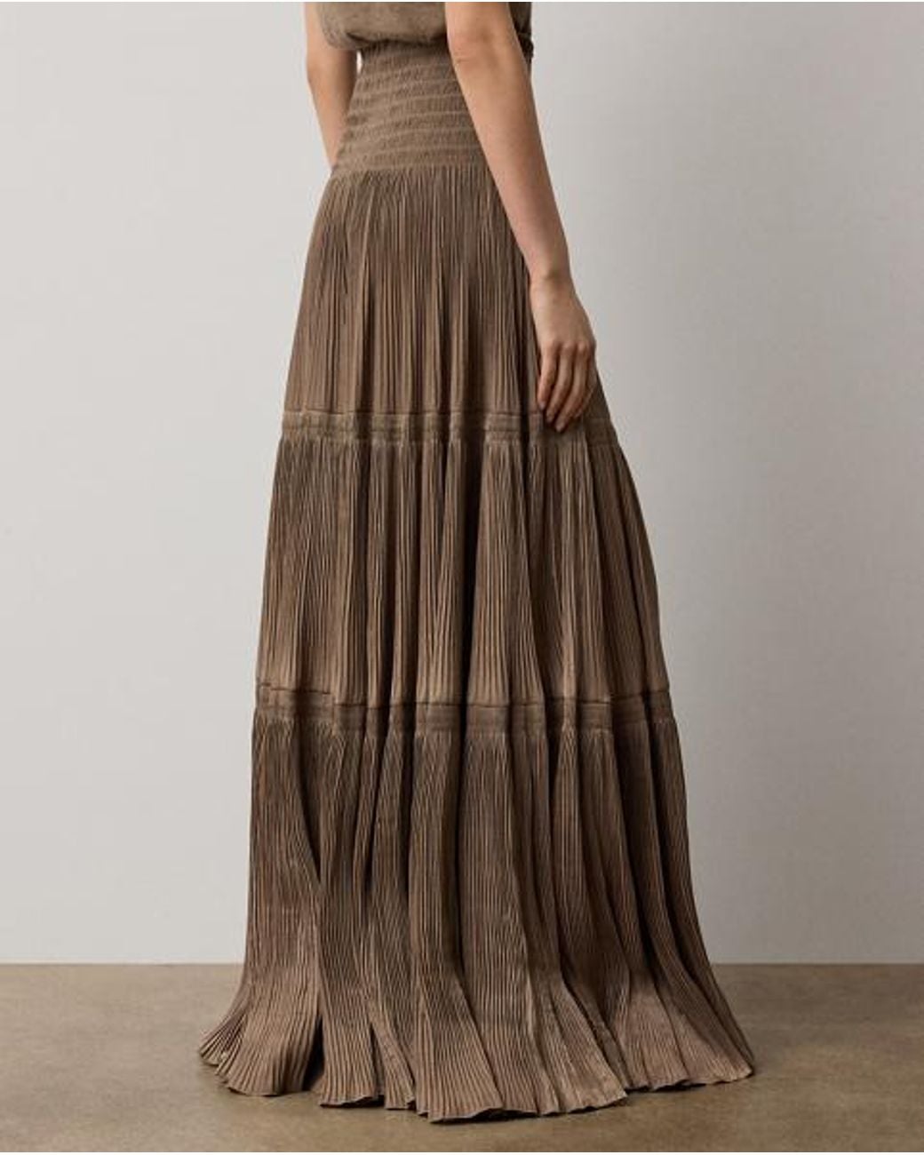 Ralph Lauren Green Adeena Pleated Lamé Maxiskirt