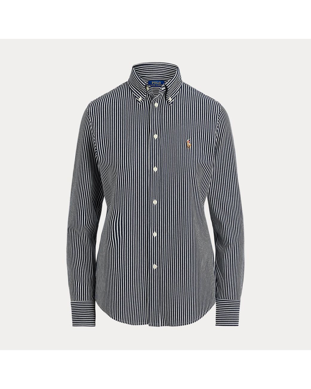 Polo Ralph Lauren Blue Striped Knit Oxford Cotton Shirt
