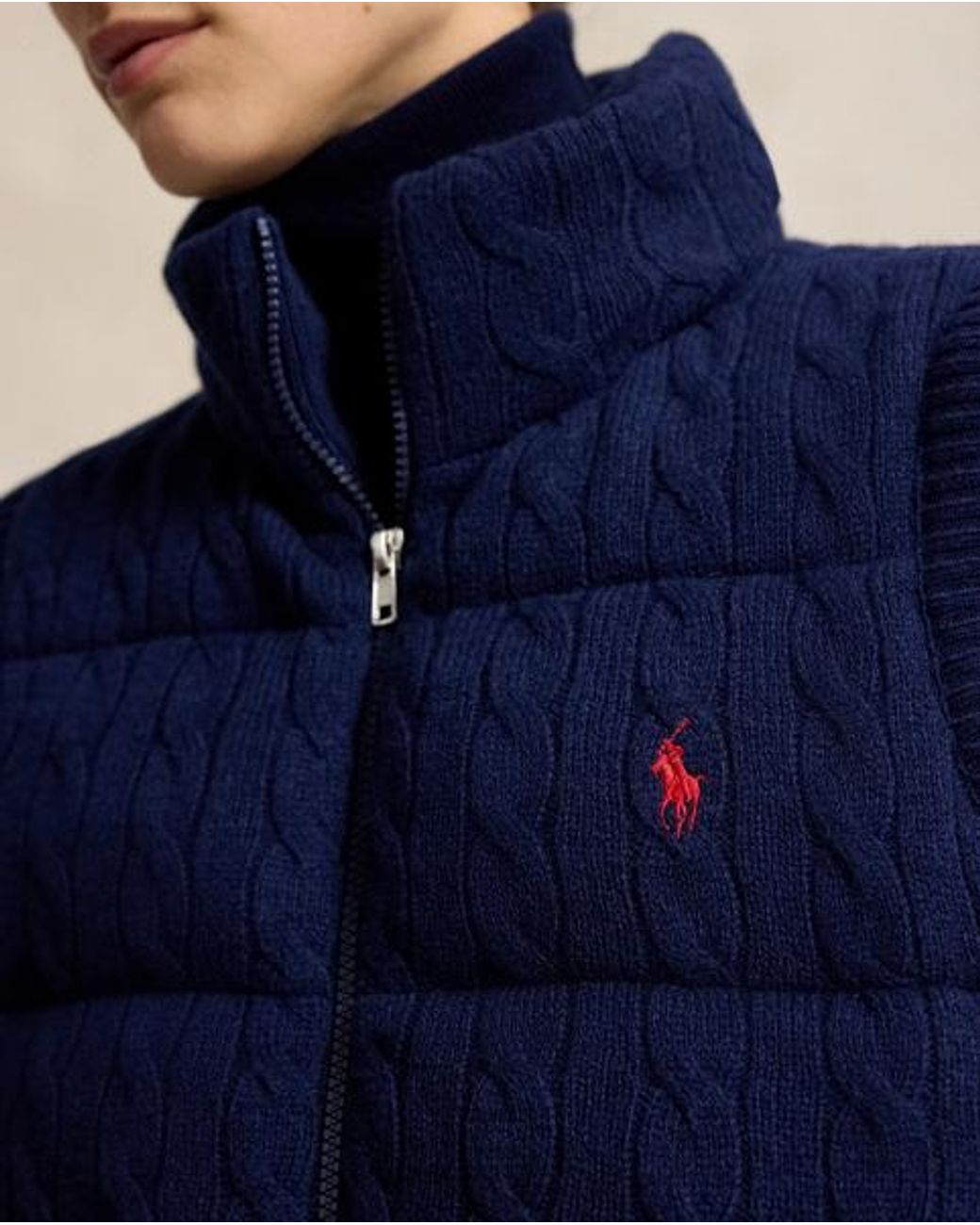 Polo Ralph Lauren Blue Cable-Knit Wool-Cashmere Zip Gilet